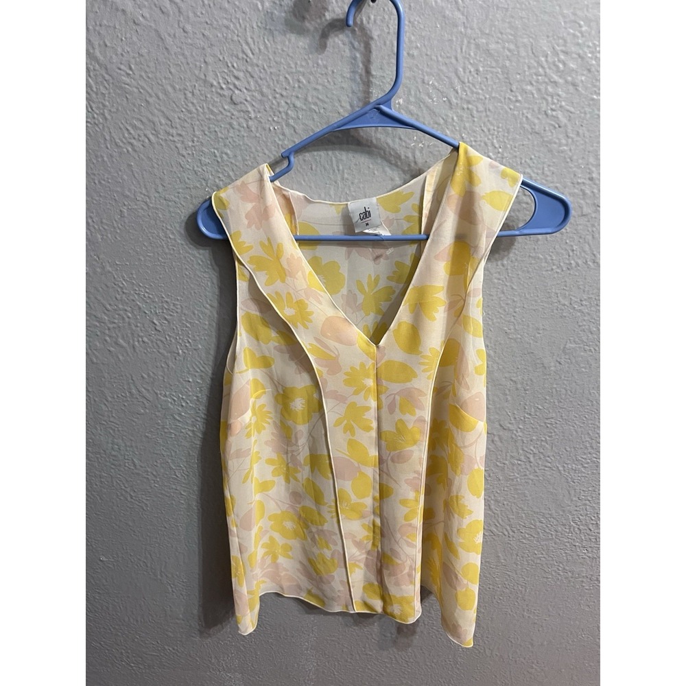 Cabi Sleeveless Women Yellow  Floral Pullover Size Medium